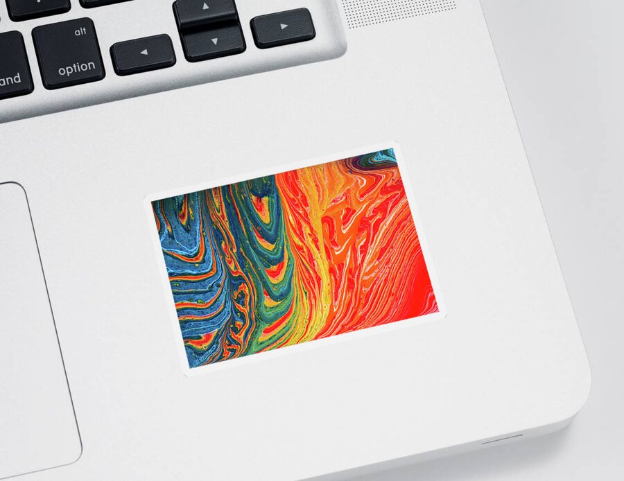 Abstract Sticker featuring the painting Trippy Fluid Painting Colorful Stripes by Matthias Hauser