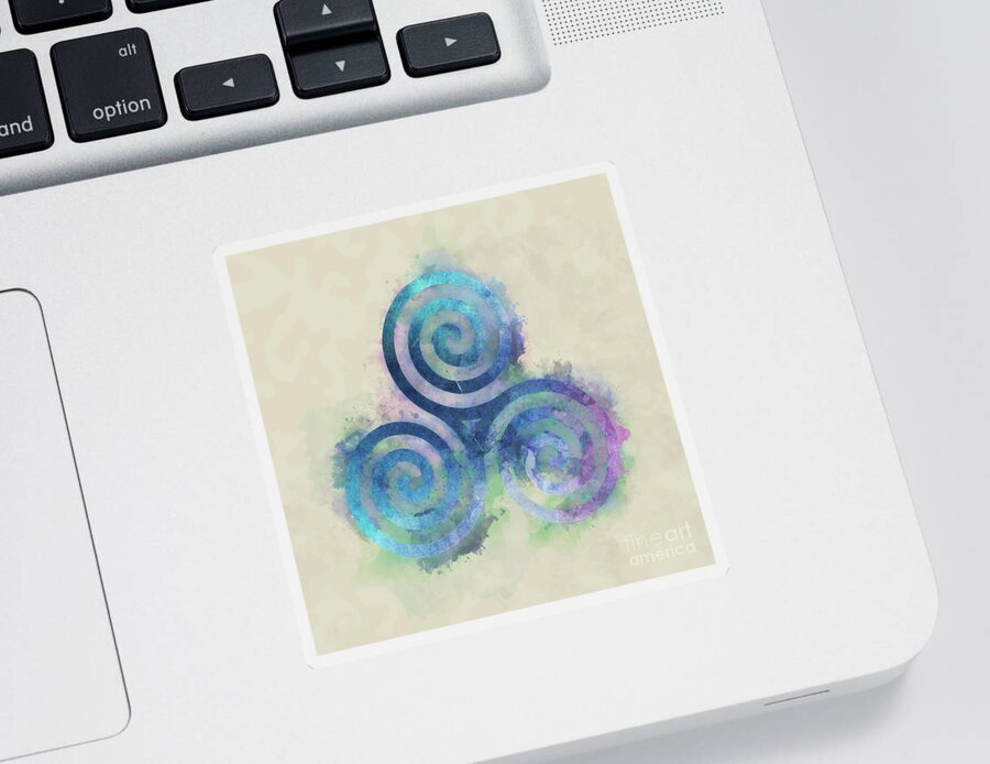 Celtic Sticker featuring the painting Triskele, celtic triple spiral watercolor by Delphimages Photo Creations