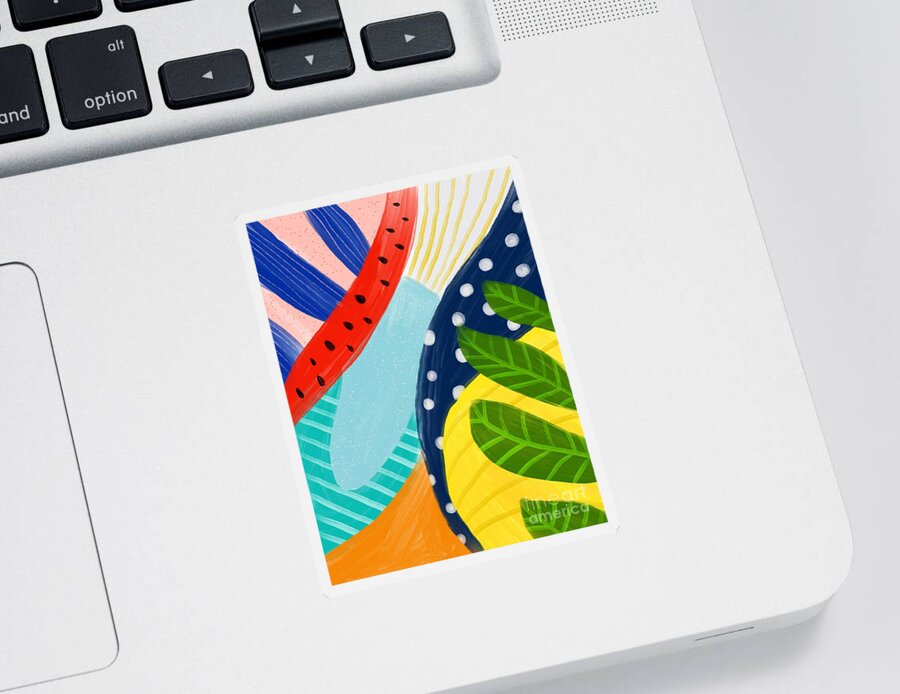 Abstract Sticker featuring the digital art Tropical Fever - Modern Colorful Abstract Digital Art by Sambel Pedes