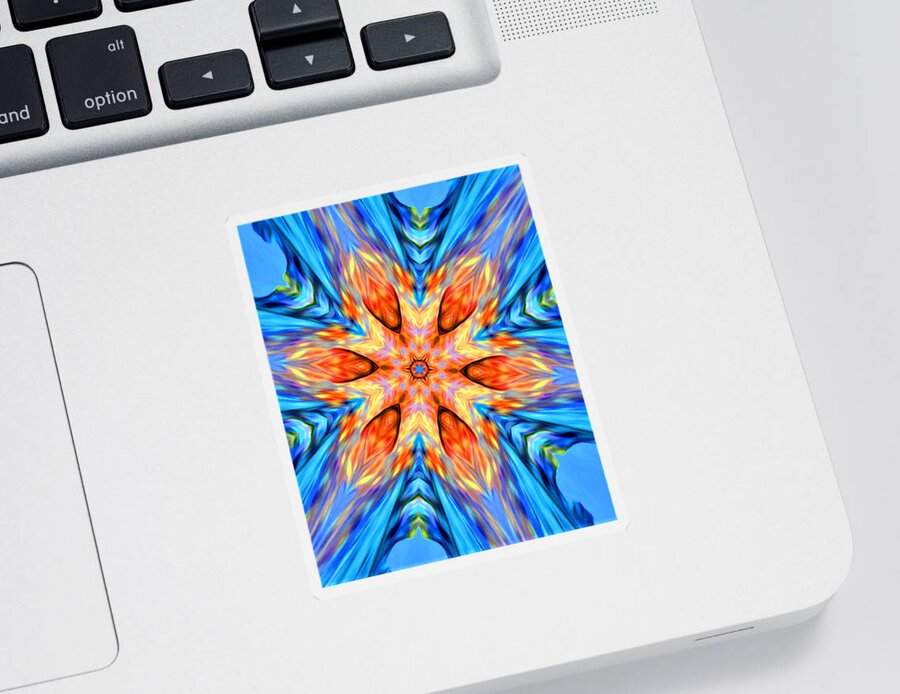 Abstract Sticker featuring the digital art Tropical Fire Flower - Abstract by Ronald Mills