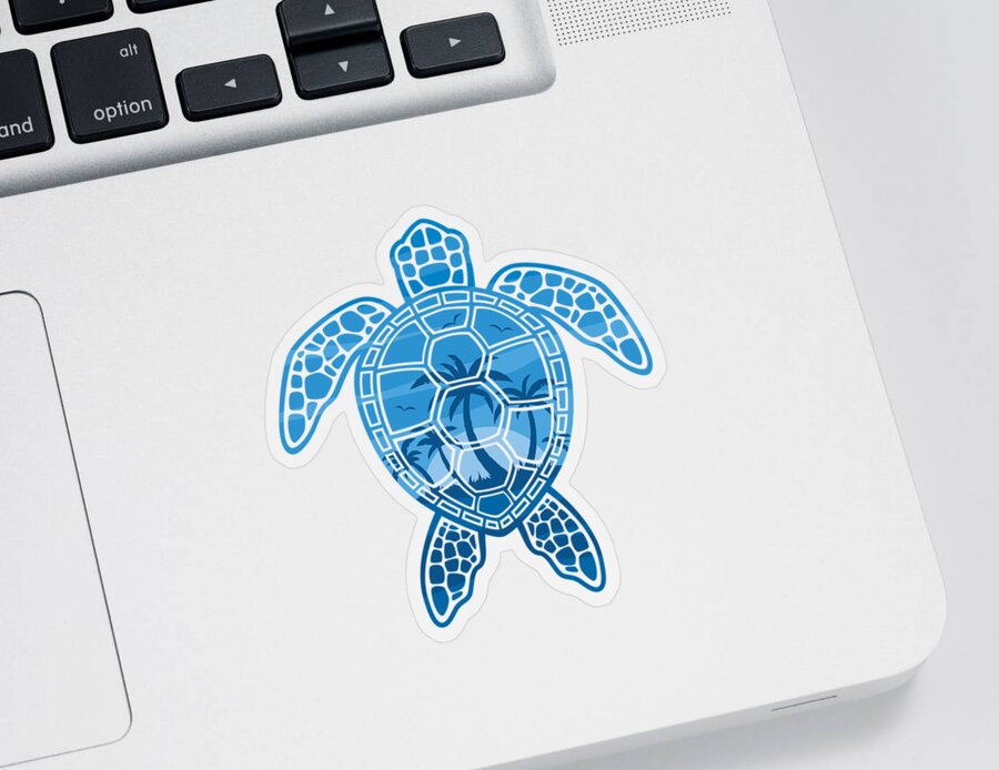 Blue Sticker featuring the digital art Tropical Island Sea Turtle Design in Blue by John Schwegel