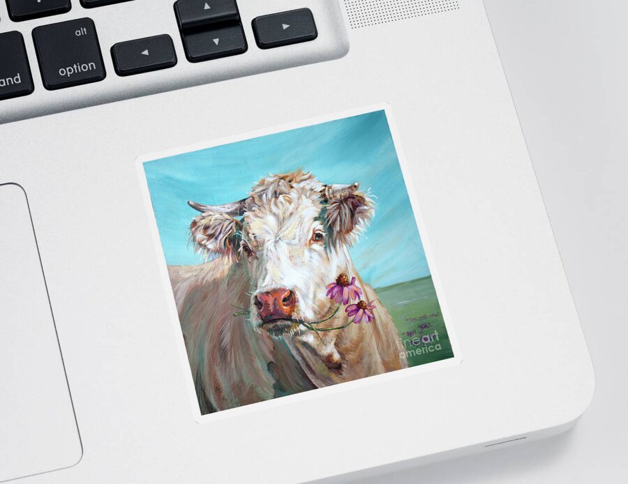 Cow Sticker featuring the painting Trouble 5.0 - Cow Painting by Annie Troe