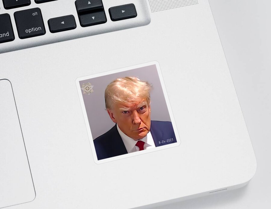 Trump Mugshot Sticker featuring the digital art Trump Fulton County Mugshot by Flippin Sweet Gear