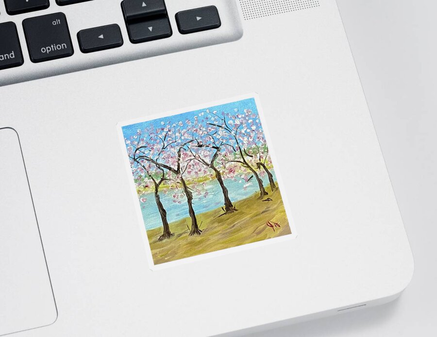 Cherry Blossoms Sticker featuring the painting Tuesday 2002 Full Bloom by John Macarthur