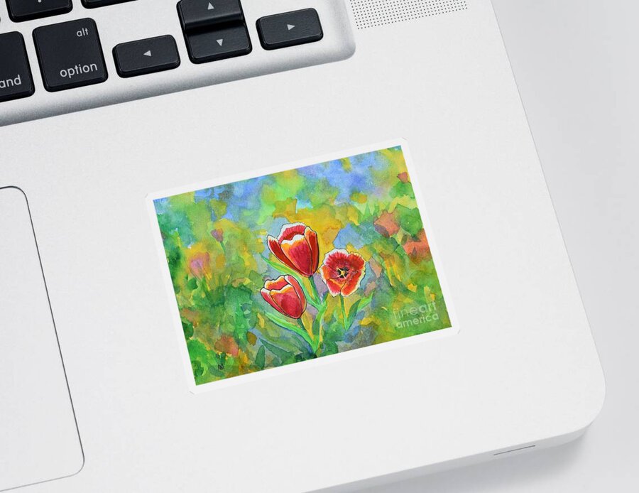 Tulip Sticker featuring the painting Tulips-Red by Monika Shepherdson