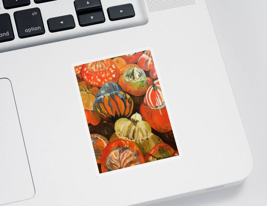 Turban Squash Sticker featuring the painting Turbans From My Fall Garden by Juliette Becker