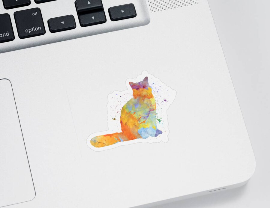 Cat Sticker featuring the painting Turkish van cat in watercolor by Pablo Romero