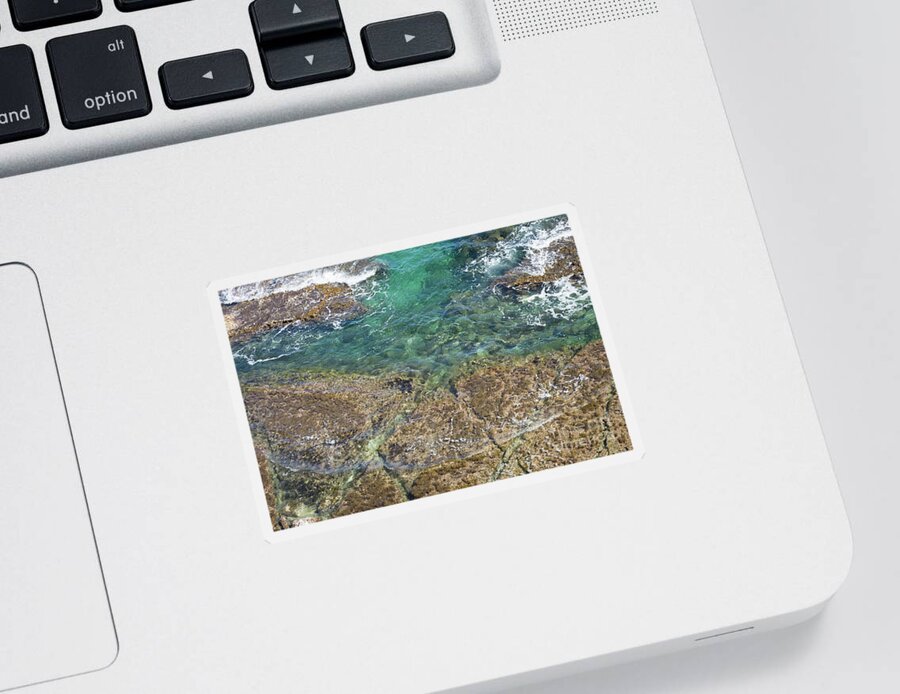 Turquoise Sticker featuring the photograph Turquoise Blue Water And Rocks On The Coast by Adriana Mueller