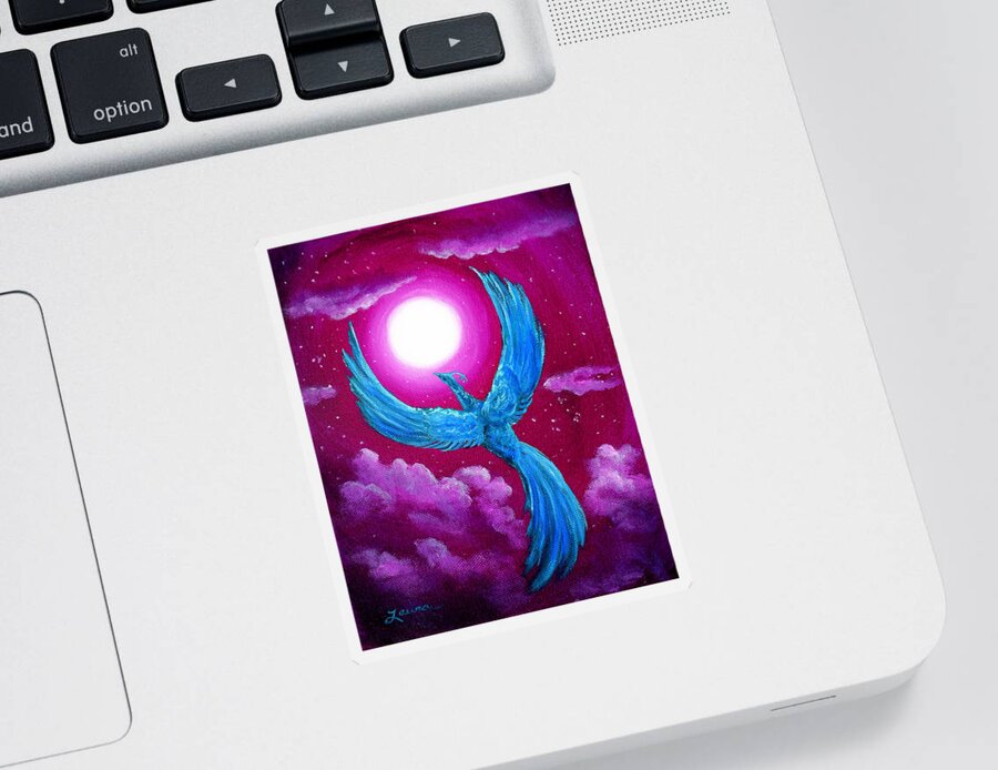 Violet Sticker featuring the painting Turquoise Moon Phoenix by Laura Iverson