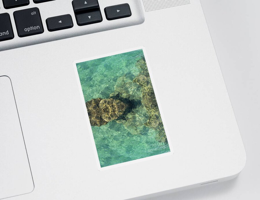 Turquoise Sticker featuring the digital art Turquoise sea water and rocks by Adriana Mueller