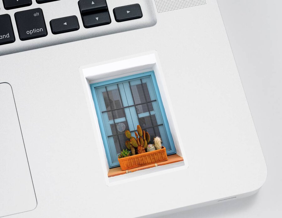 Aqua Marine Sticker featuring the photograph Turquoise window by Gary Browne