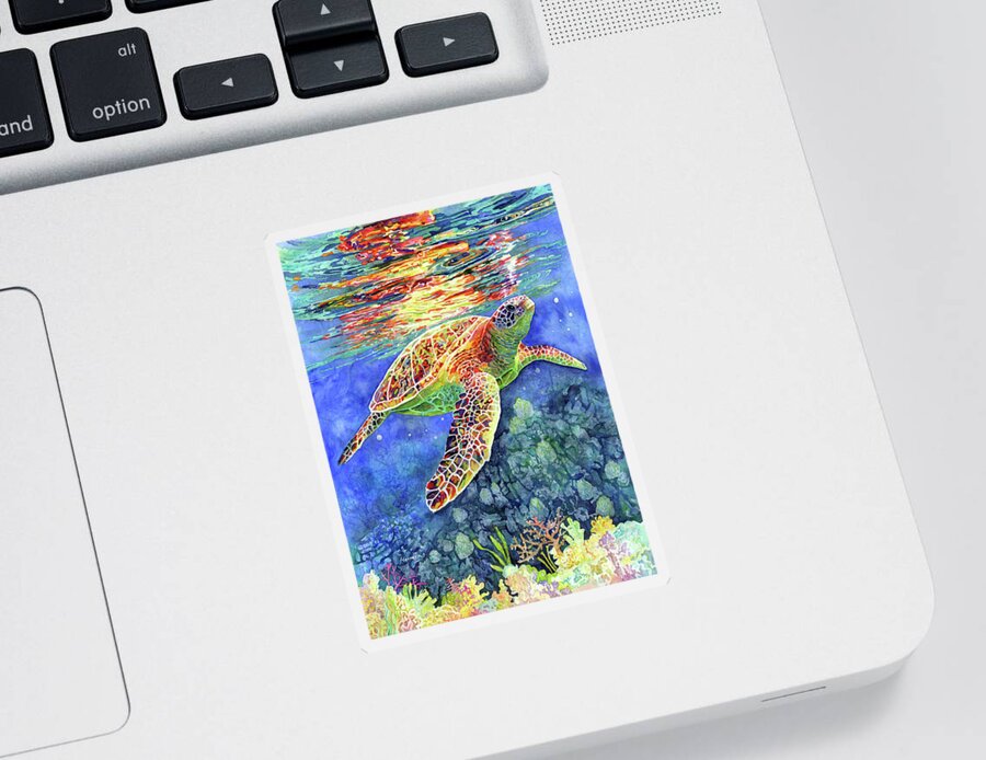 Turtle Sticker featuring the painting Turtle Reflections-pastel colors by Hailey E Herrera