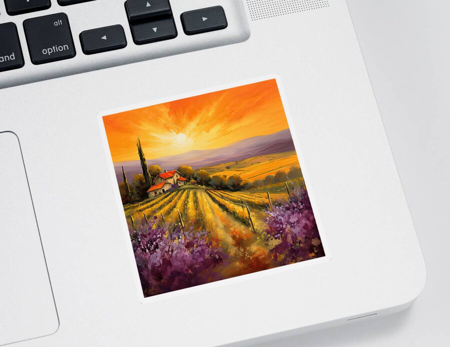 Tuscany Sticker featuring the painting Tuscan Vineyard Sunset - Vineyard Impressionist Paintings by Lourry Legarde