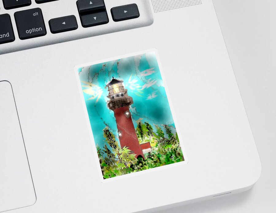 Jupiter Inlet Lighthouse Sketch Sticker featuring the mixed media Twilight Safe Harbor by Pamela Calhoun