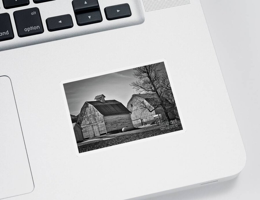 Barn Sticker featuring the photograph Twin Barns In Black And White by Kirt Tisdale