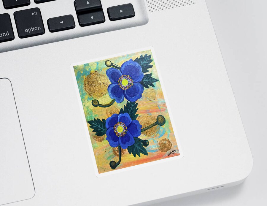 Gold Sticker featuring the painting Two Blue Flowers by Christina Wedberg