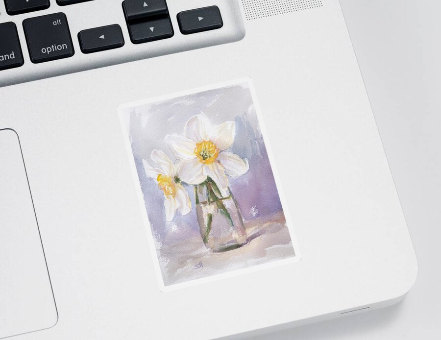 Daffodil Sticker featuring the painting Two Daffodils by Steve Henderson