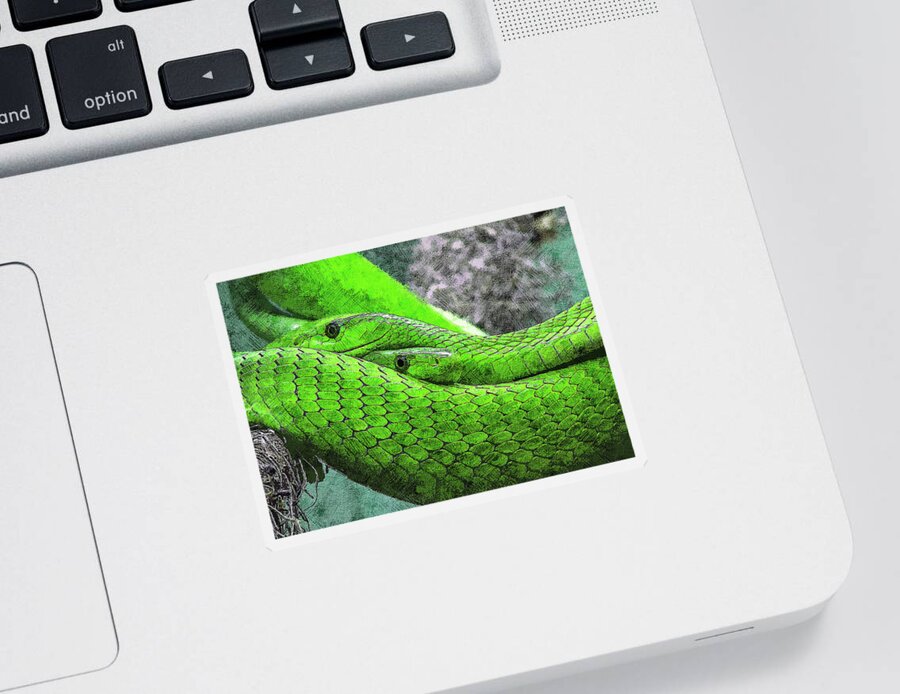 Emerald Sticker featuring the painting Two Emerald Green Tree Python by Custom Pet Portrait Art Studio