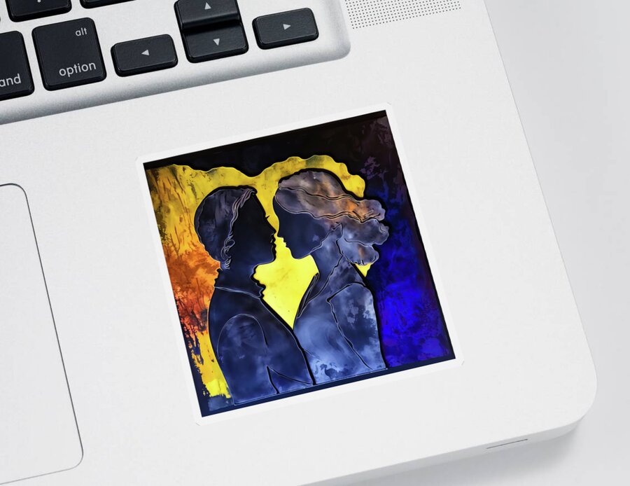Lovers Sticker featuring the digital art Two Lovers 03 Blue and Yellow by Matthias Hauser
