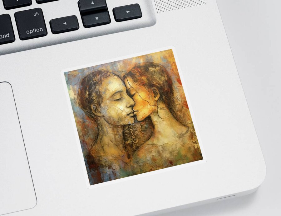 Lovers Sticker featuring the digital art Two Lovers 20 Gold and Brown by Matthias Hauser