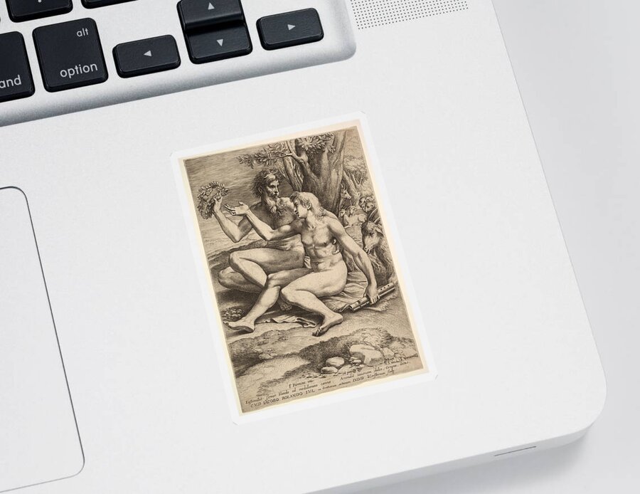 Lucas Vorsterman Sticker featuring the drawing Two Nude Shepherds by Lucas Vorsterman