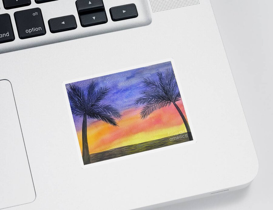 Palm Trees Sticker featuring the painting Two Palm Trees at Sunset by Lisa Neuman