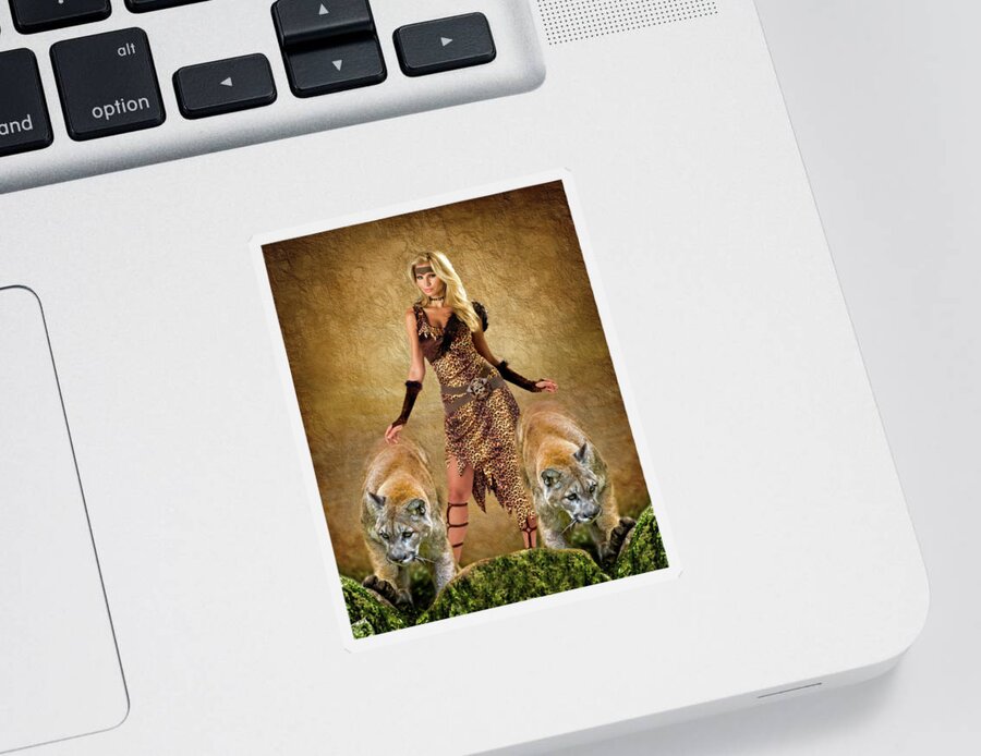 2d Sticker featuring the digital art Two Pumas And A Cougar by Brian Wallace