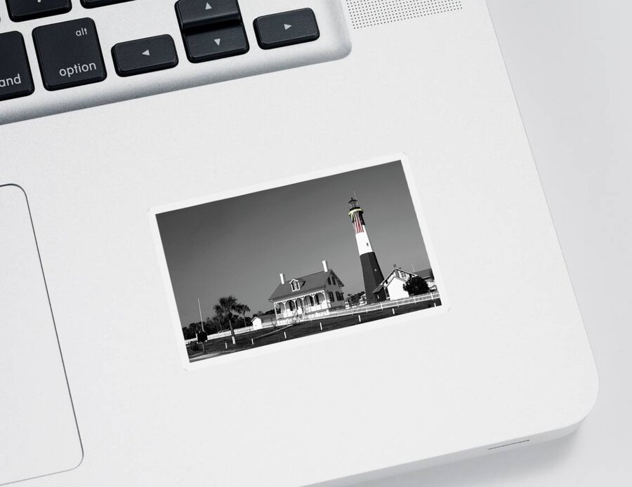 Tybee Island Lighthouse Sticker featuring the photograph Tybee Island Lighthouse Georgia bw by Bob Pardue
