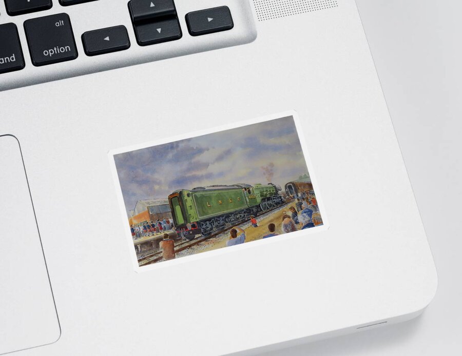 Uk Sticker featuring the painting UK-Sir R Branson Delivers Flying Scotsman-May 2004 by David Gilmore