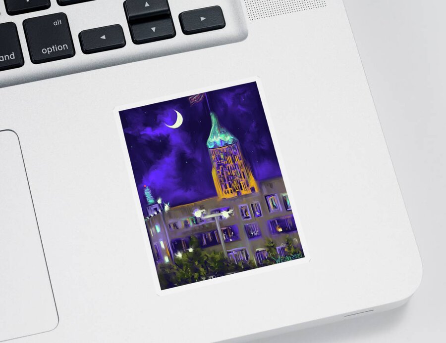 Crescent Moon Sticker featuring the digital art Under A Crescent Moon by Angela Weddle