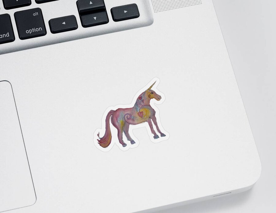 Unicorn Sticker featuring the painting Unicorn in Pastel Standing by Sandy Rakowitz