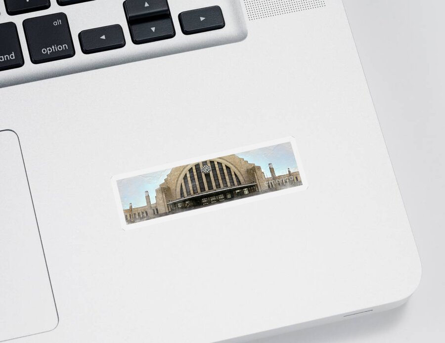 Union Terminal Sticker featuring the photograph Union Terminal painterly panorama by Bentley Davis