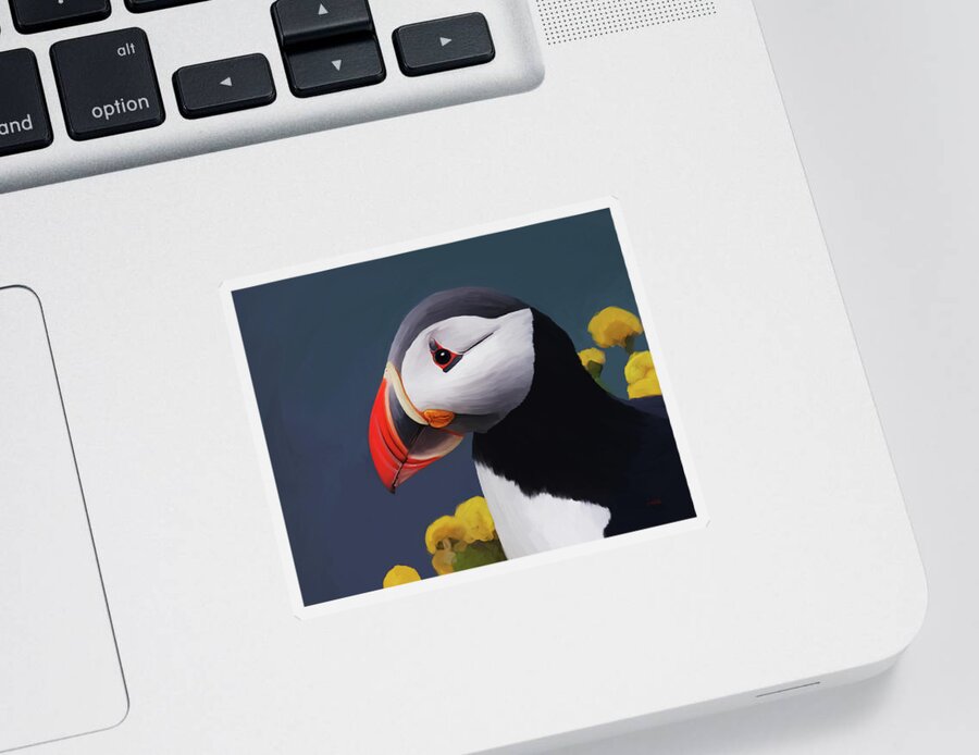 Puffin Sticker featuring the painting Unique by Jordan Blackstone
