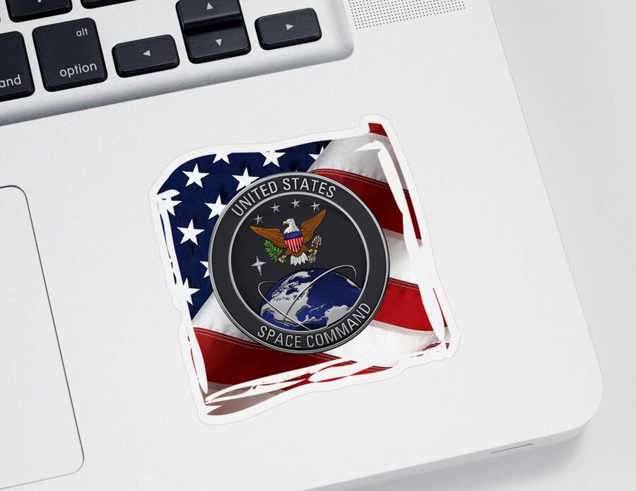'military Insignia & Heraldry’ Collection By Serge Averbukh Sticker featuring the digital art United States Space Command - U S S P A C E C O M Emblem over American Flag by Serge Averbukh