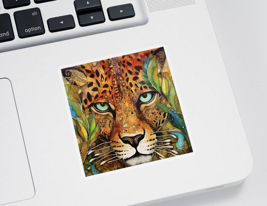 Cat Sticker featuring the painting Up Close And Personal by Tina LeCour