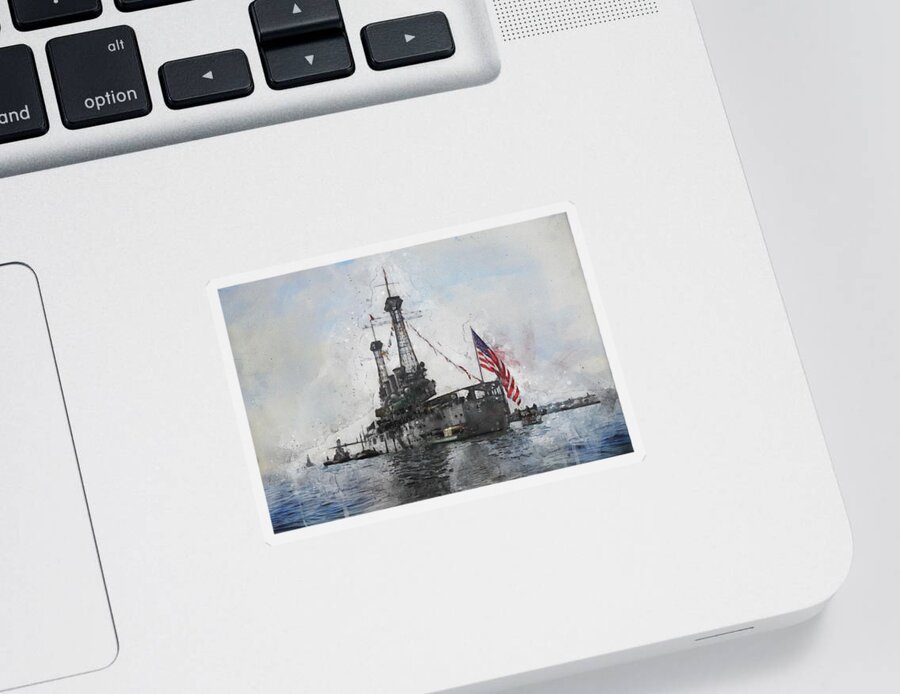 United States Navy Sticker featuring the digital art USS Connecticut 1904 by Geir Rosset
