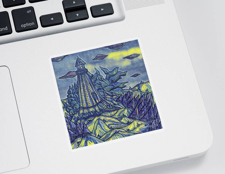 Light House Abstract Van Gogh Landscape Blue Water Sea Lake Nature Sticker featuring the painting Van Gogh Vintage Lighthouse by Bradley Boug
