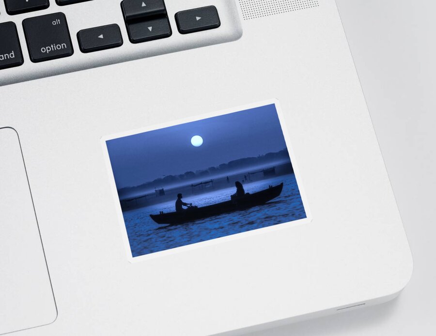 Photography Sticker featuring the photograph Varanasi Boat Ride at Night by Craig Boehman
