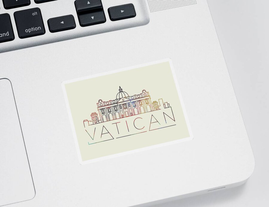 Vatican Sticker featuring the mixed media Vatican Thin Line City Skyline Fun Colorful Art Series by Design Turnpike