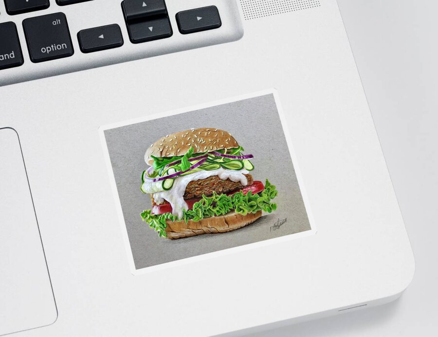Vegan Sticker featuring the drawing Vegan Burger by Marlene Little