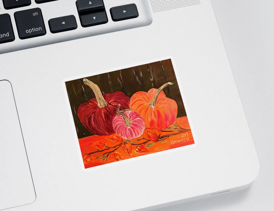 Sticker featuring the painting Velvet Pumpkins by Debora Sanders
