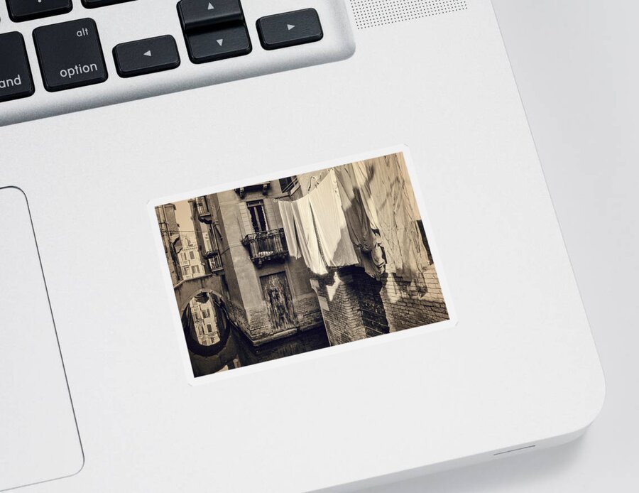 Sepia Sticker featuring the photograph Venetian Laundry by Eyes Of CC