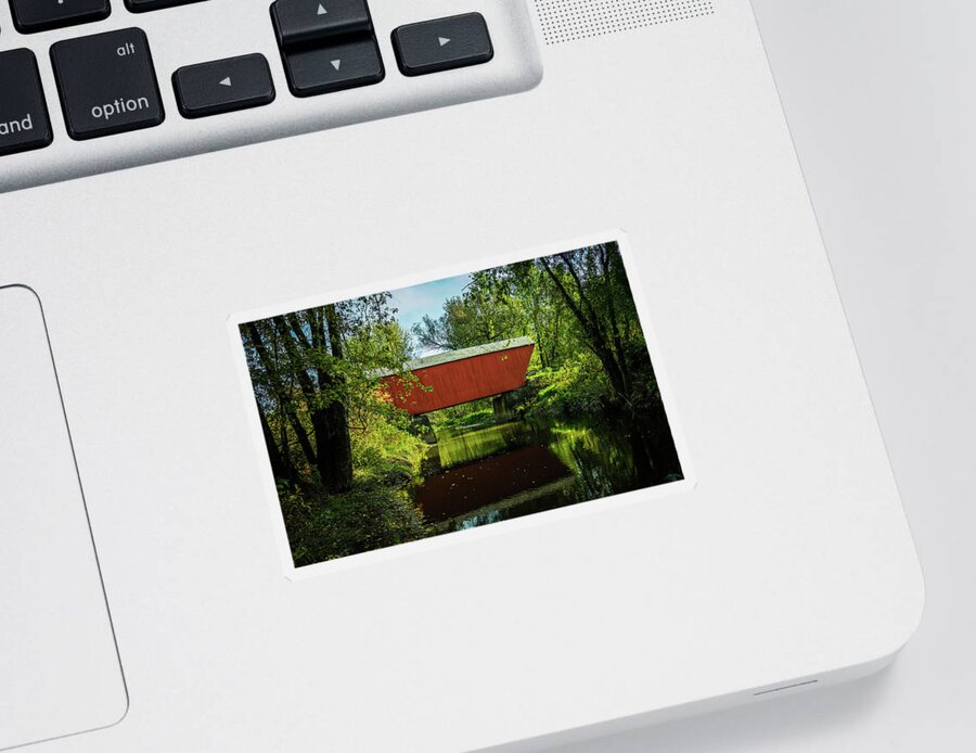 Bridge Sticker featuring the photograph Vermont Autumn at Cooley Covered Bridge by Ron Long Ltd Photography