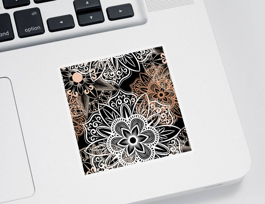 Colorful Sticker featuring the digital art Verona - Artistic White Cream Mandala Pattern in Black Background by Sambel Pedes