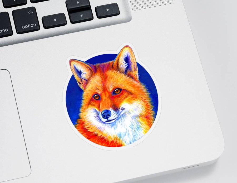 Red Fox Sticker featuring the painting Vibrant Flame - Colorful Red Fox by Rebecca Wang