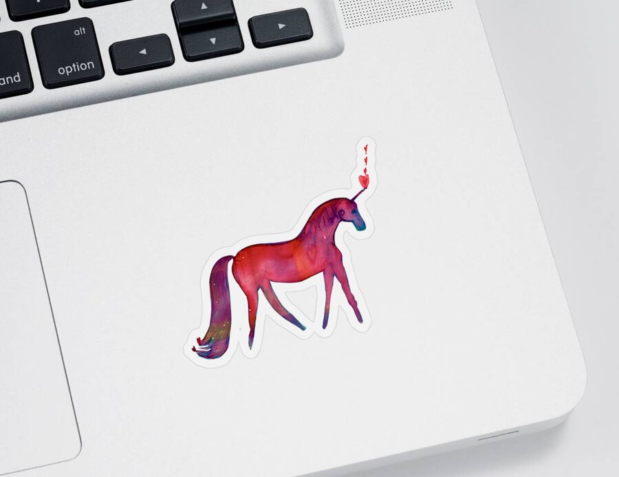 Unicorn Sticker featuring the painting Vibrant Unicorn Heart by Sandy Rakowitz