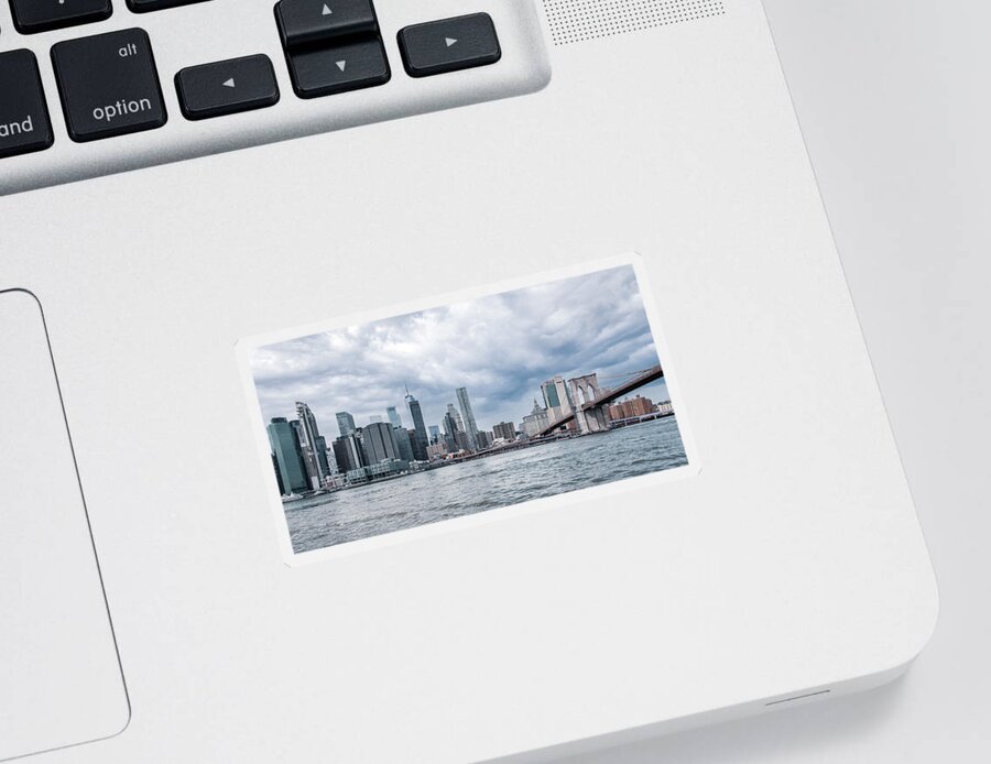 New York Sticker featuring the photograph View From Brooklyn, Soft Color Version by Marcy Wielfaert