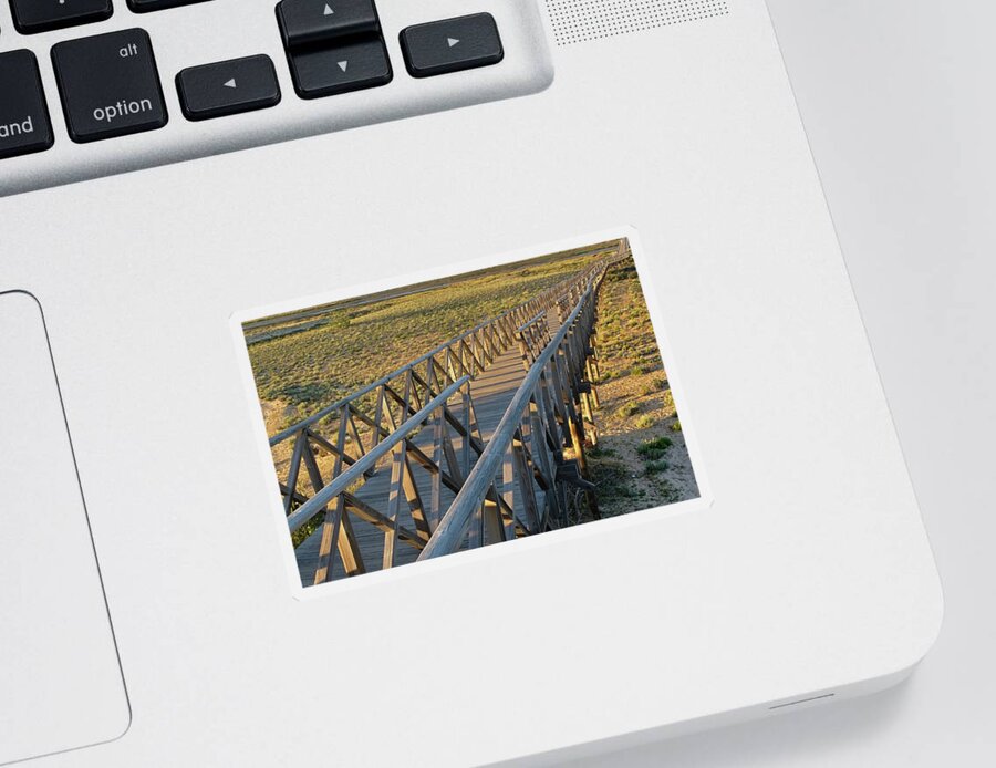 Quinta Do Lago Sticker featuring the photograph View of the wooden bridge in Quinta do Lago by Angelo DeVal