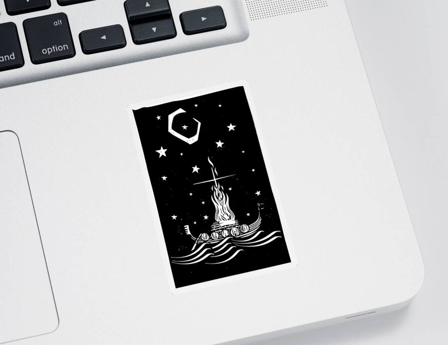 Asgard Sticker featuring the drawing Viking Funeral at Night by Jeffrey Thompson