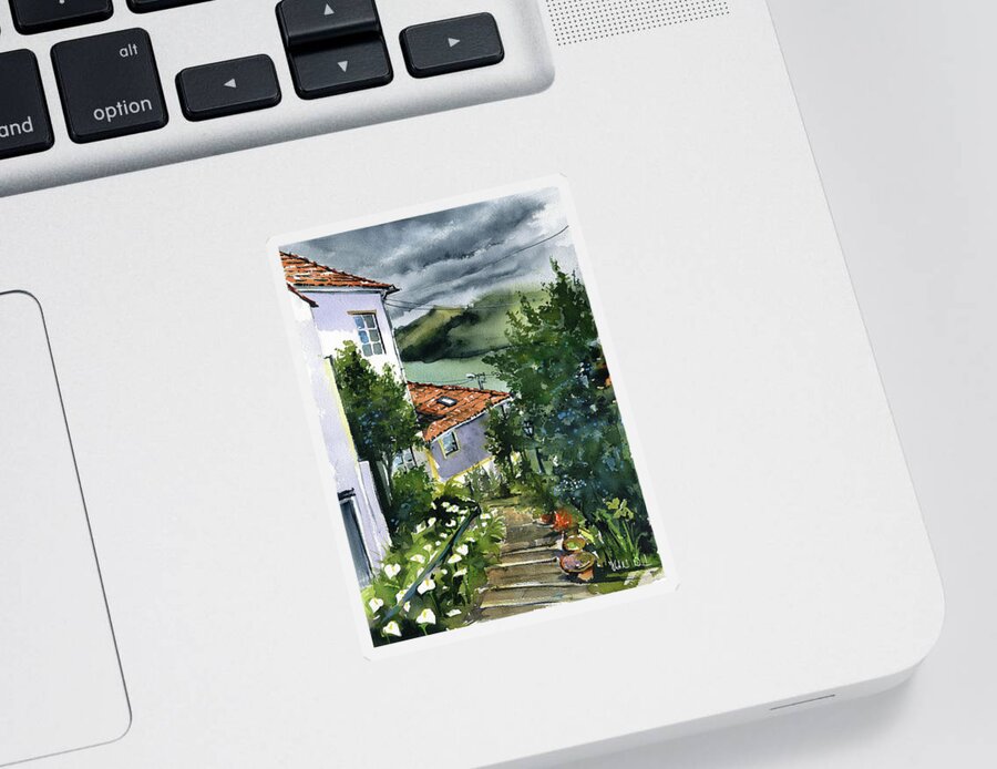 Portugal Sticker featuring the painting Village Along The River Zezere by Dora Hathazi Mendes